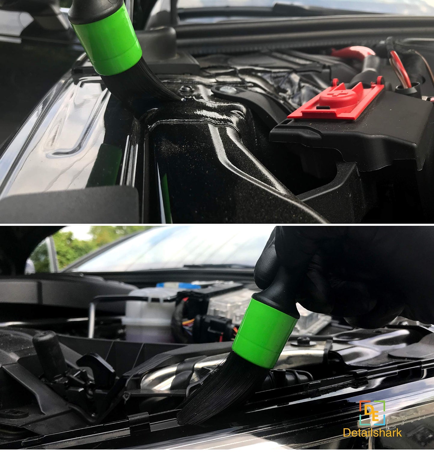 Detailshark Auto Detailing Brush Set (5) Best Car Detailing Brush Kit - Lug Nut/Leather/Wheel/Interior/Seat/Upholstery/Engine Washing - Reliable Brushes - Green