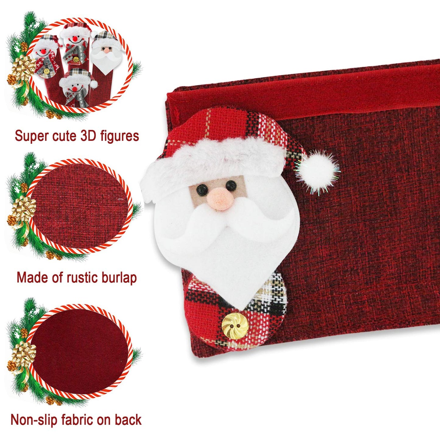 Mosoan Christmas Decorations Indoor 6 Pack Christmas Refrigerator Fridge Door Handle Covers, Santa Snowman Christmas Kitchen Decor Appliance Handle Cover Xmas Holiday Decor