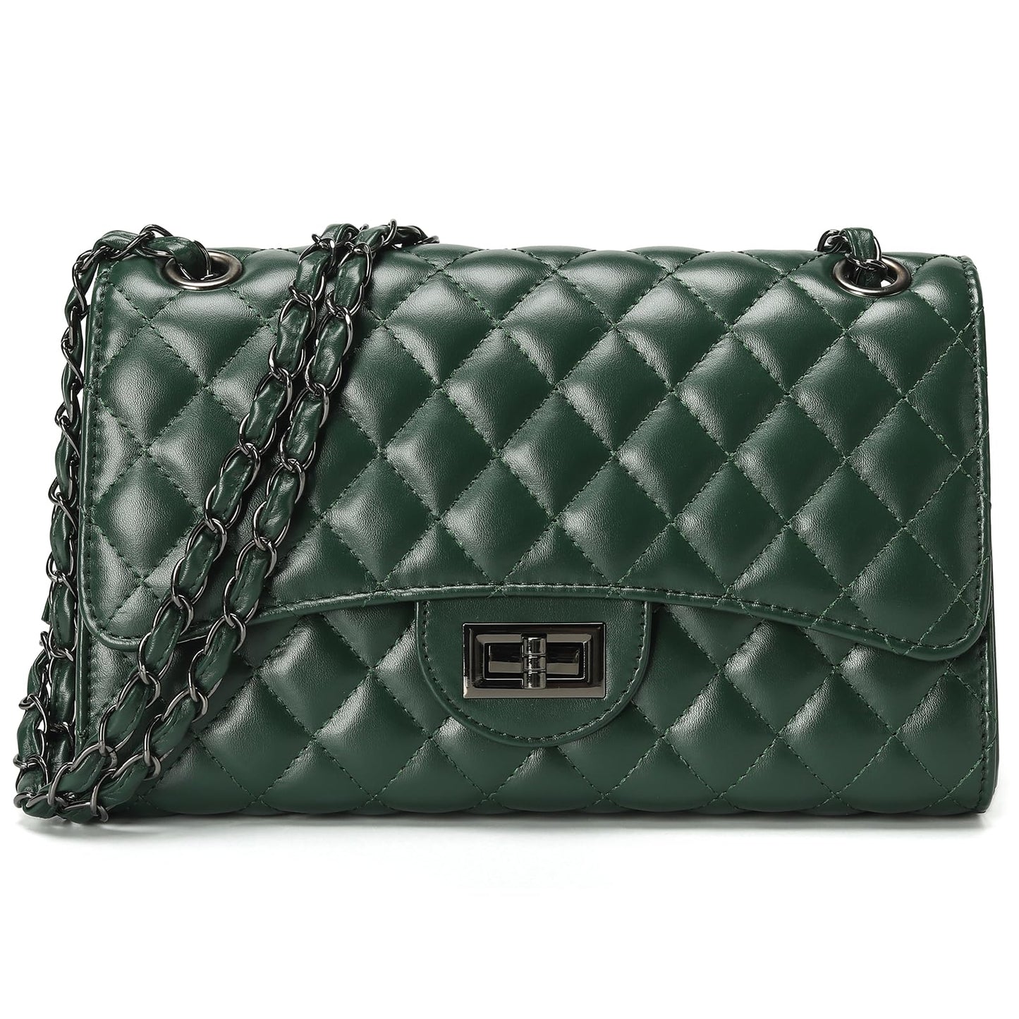 DIUY Quilted Leather Crossbody Bags for Women Trendy Ladies Shoulder Purse Satchel HandBag with Chain Strap, Green