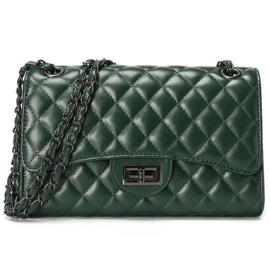 DIUY Quilted Leather Crossbody Bags for Women Trendy Ladies Shoulder Purse Satchel HandBag with Chain Strap, Green