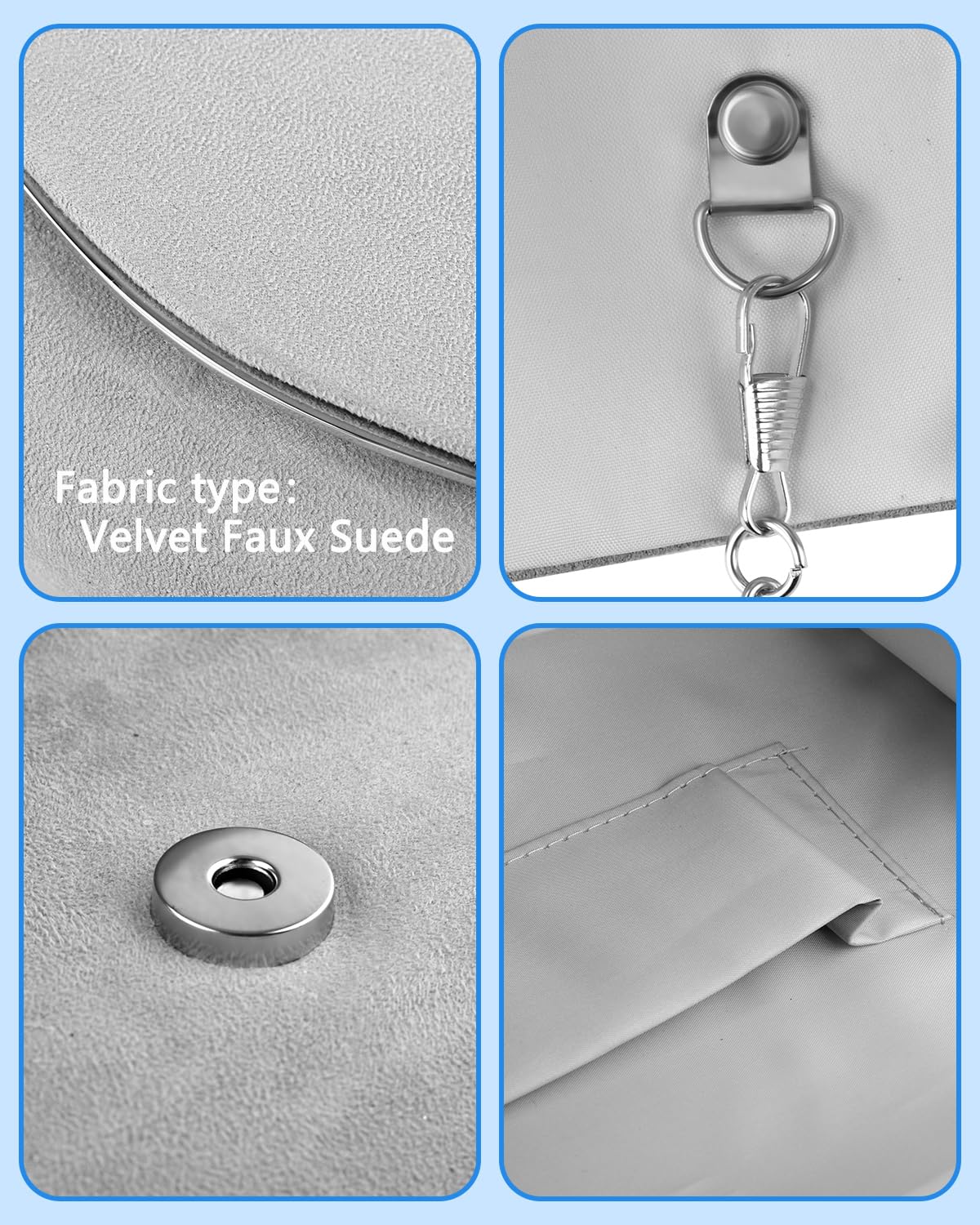 TINDTOP Clutch Purses for Women, Formal Evening Bags Suede Shoulder Envelope Party Handbags Wedding Cocktail Prom Clutches (Silver)