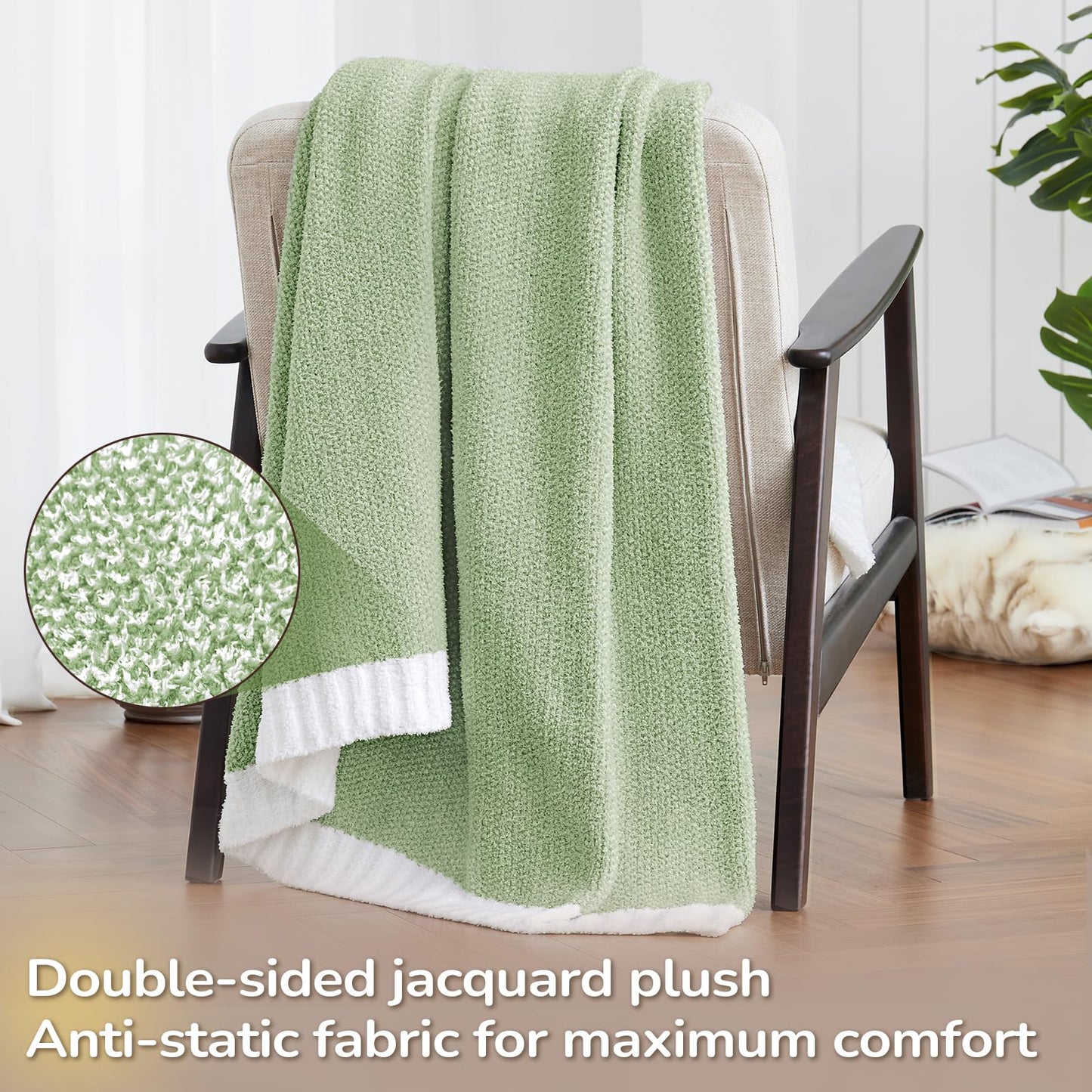 Basic Beyond Heather Green Throw Blanket for Couch, Super Soft Fluffy Blanket, Cozy Fuzzy Throw Blankets for Bed, Sofa, Chair, 50x60