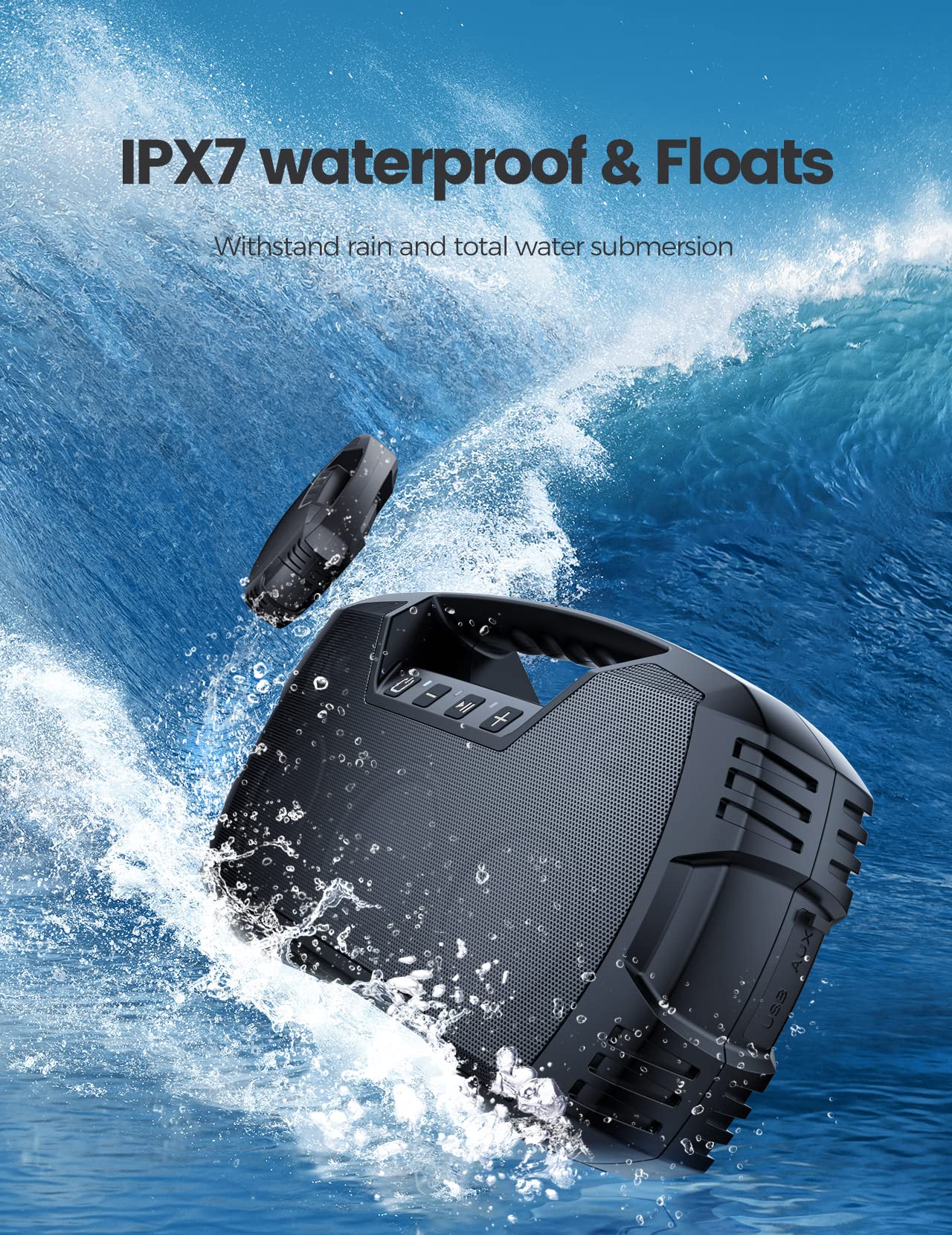 IPX7 Waterproof Bluetooth Speaker, 40W(60 Peak) Portable Wireless Speakers with Subwoofer, 32H Playtime, Stereo Loud Sound, Deep Bass, Bluetooth 5.0 with Handle for Pool, Beach, Outdoor, Gifts