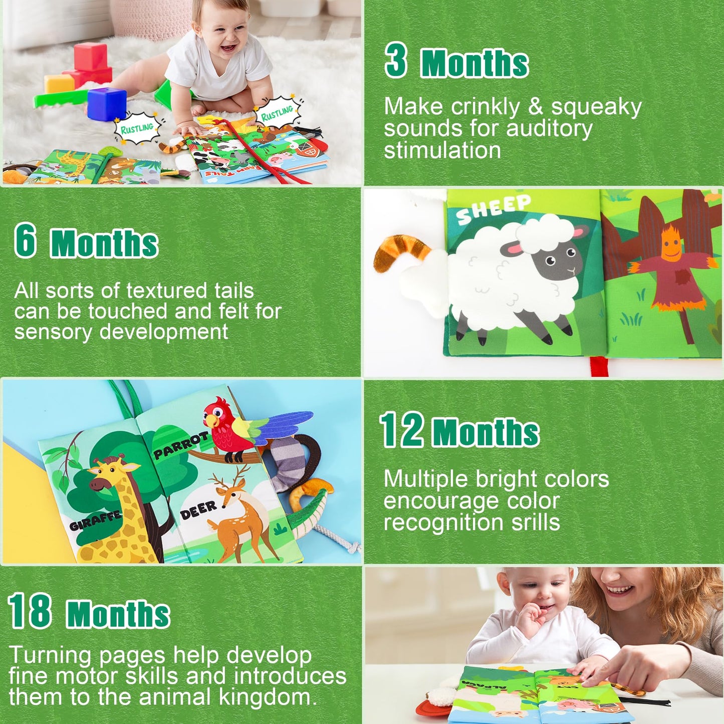 BBWOO Baby Book Toy 0-6 Months - Baby Boy Girl Shower Gift - Tummy Time Toy for Infant 6 to 12 Months - Touch and Feel Crinkle Book for Newborn Toddler with Teether - Easter Basket Essentials Stuffers