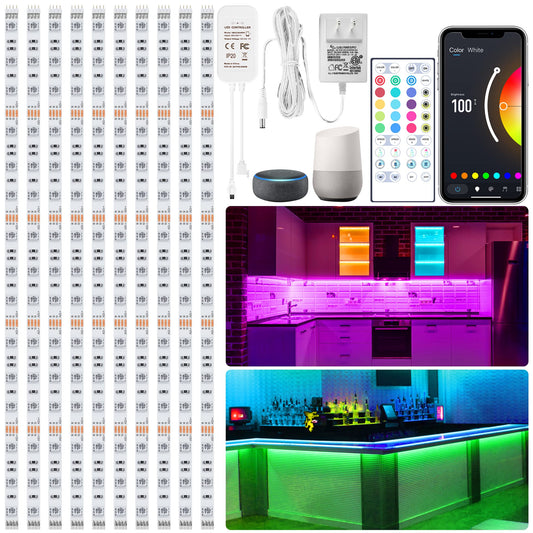 maylit 10 PCS Smart RGB Under Cabinet Lights Kit, Compatible with Alexa and Google Assistant, App and Remote Control, Music Sync Color Changing, Timer, Dimmable, for Cabinet, Counter, Shelf, Bookcase