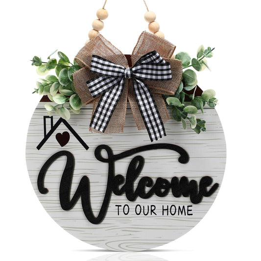 12 Inch 3D Welcome Sign for Front Door- Farmhouse Welcome Door Sign for Front Porch Decor，Wooden Door Decorations Outdoor Hanging Home Signs，Door Wreaths for Front Door Outside All Season