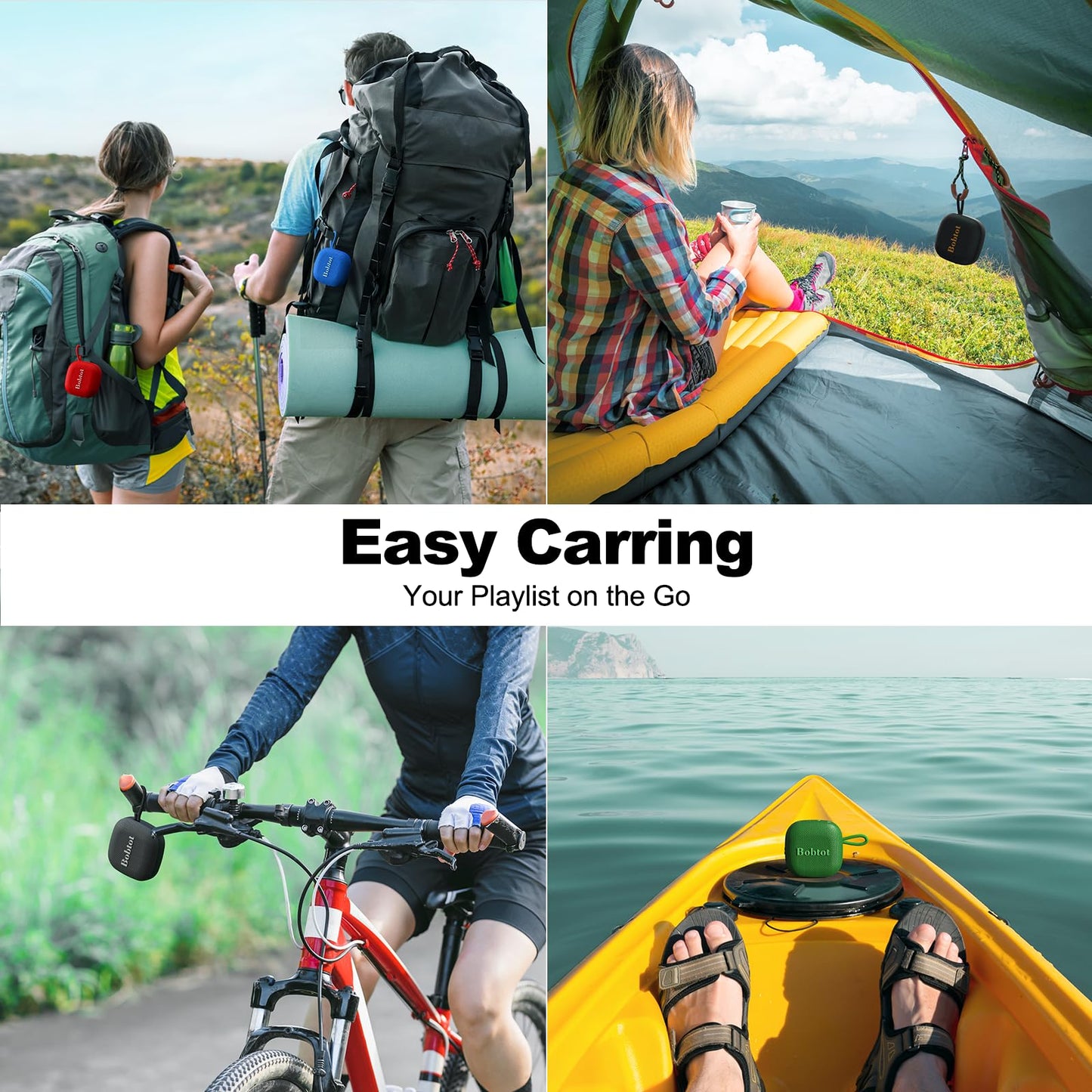 Bobtot Portable Bluetooth Speakers, Wireless IPX7 Waterproof Mini Speaker with 16H Playtime, Loud Stereo Sound, TWS, Built-in Microphone, Small Size with Lanyard, Black