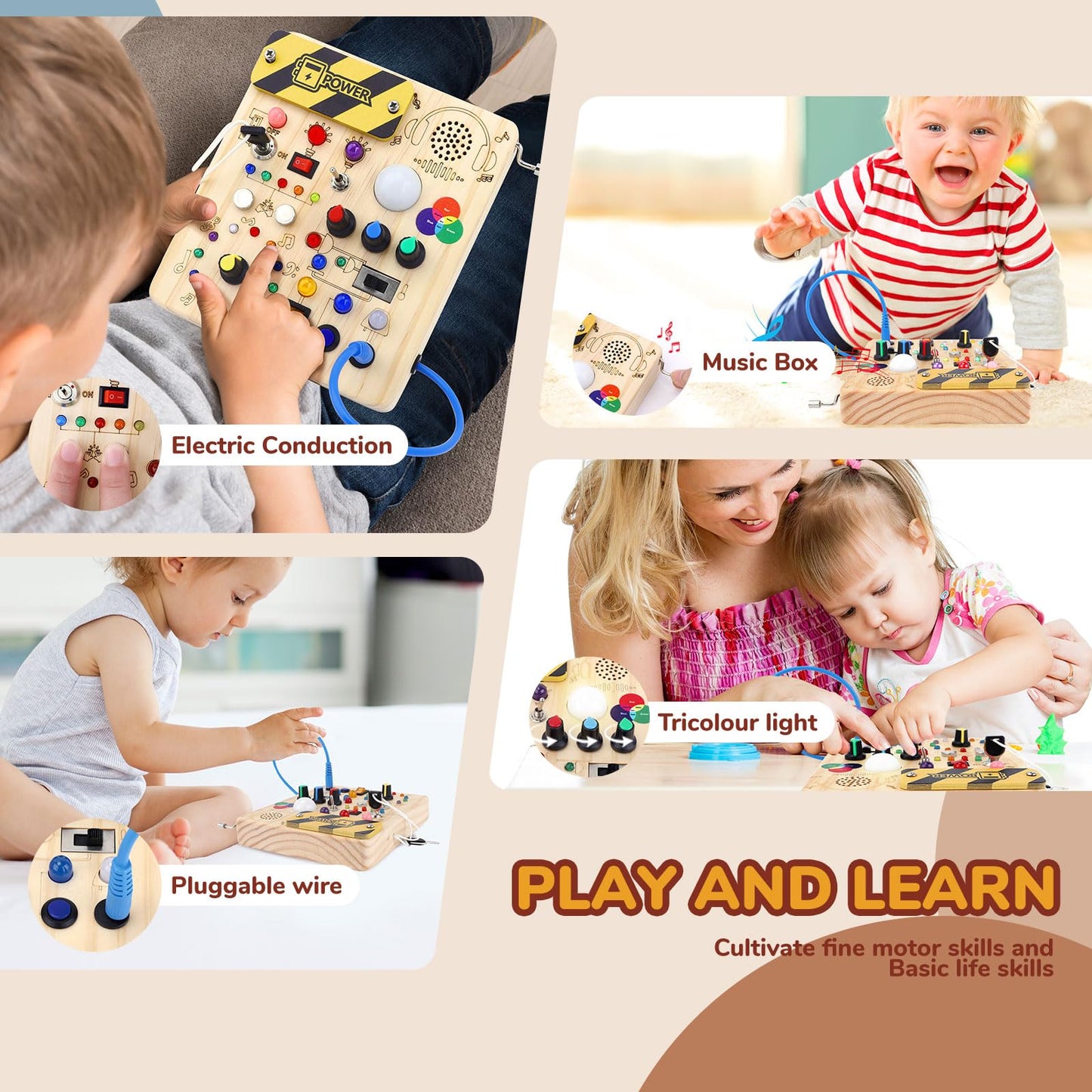 Sumsoltic Busy Board,Montessori Toys for 1-3 Year Old Boys & Girls,Travel Educational Learning Activities for Toddlers,Sensory Toy for Kids with Autism (Busy Board v5)
