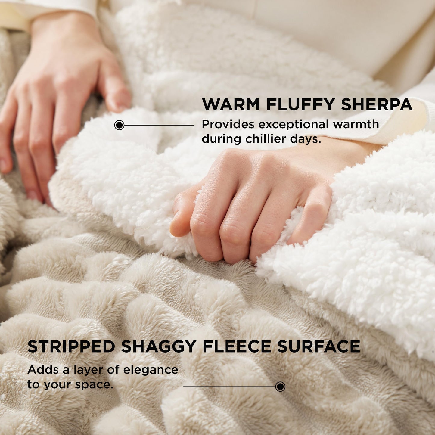 Bedsure Sherpa Blanket Queen Size for Bed - Super Soft Cozy Plush Fleece Thick Warm Blanket for Winter, Beige, 90x90 Inches