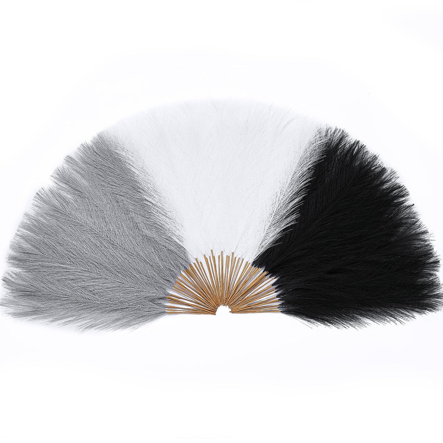 Serwalin 60Pcs Black Pampas Grass Decor, 17'' Faux Pampas Grass, Fluffy Artificial Pompous Grass Vase Filler Flower Arrangement for Living Room Decor Wedding Party Home Decor (Black＆White＆Gray)