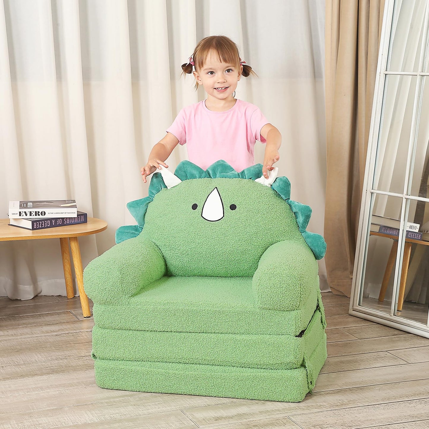 MOMCAYWEX Foldable Kids Sofa, Triceratops Toddler Couch with Tri Folding Foam Cushions, Comfy Kids Couch for Age 3-6