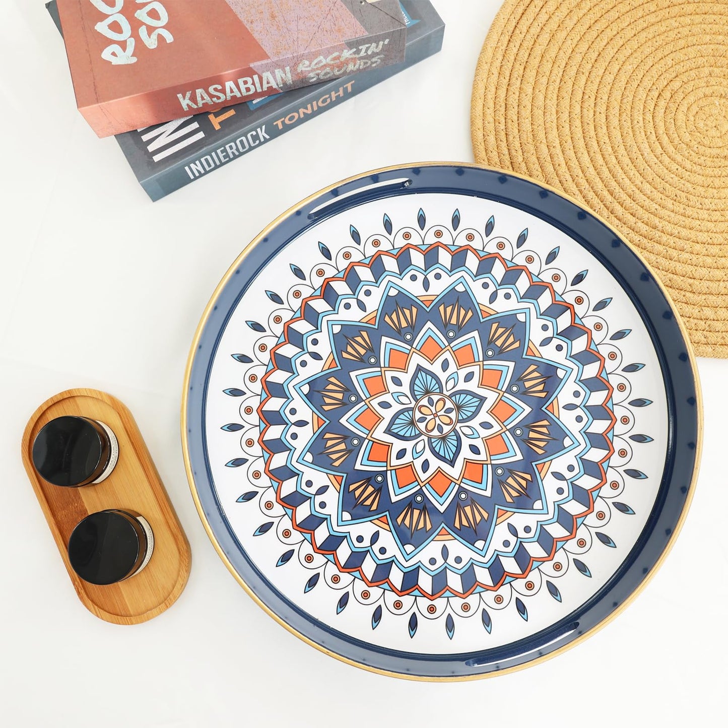 Oval Plastic Serving Tray with Handles, Elegant Decorative Tray for Coffee Table, Ottoman, Living Room, Kitchen, Outdoor Use. 10"*16"*1.4" A