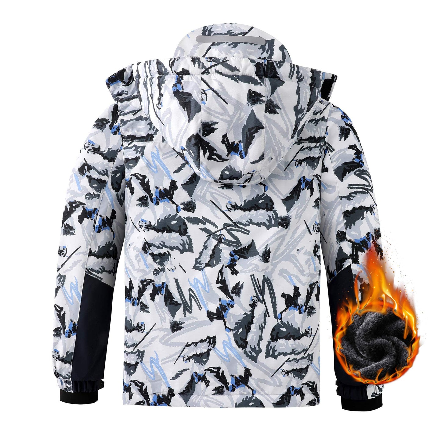 COOKFIP Kid's Ski Jacket Waterproof Boy's and Girl's Warm Fleece Winter Jacket Windproof Hooded Snow Coat (10-12,White Snow Mountain)