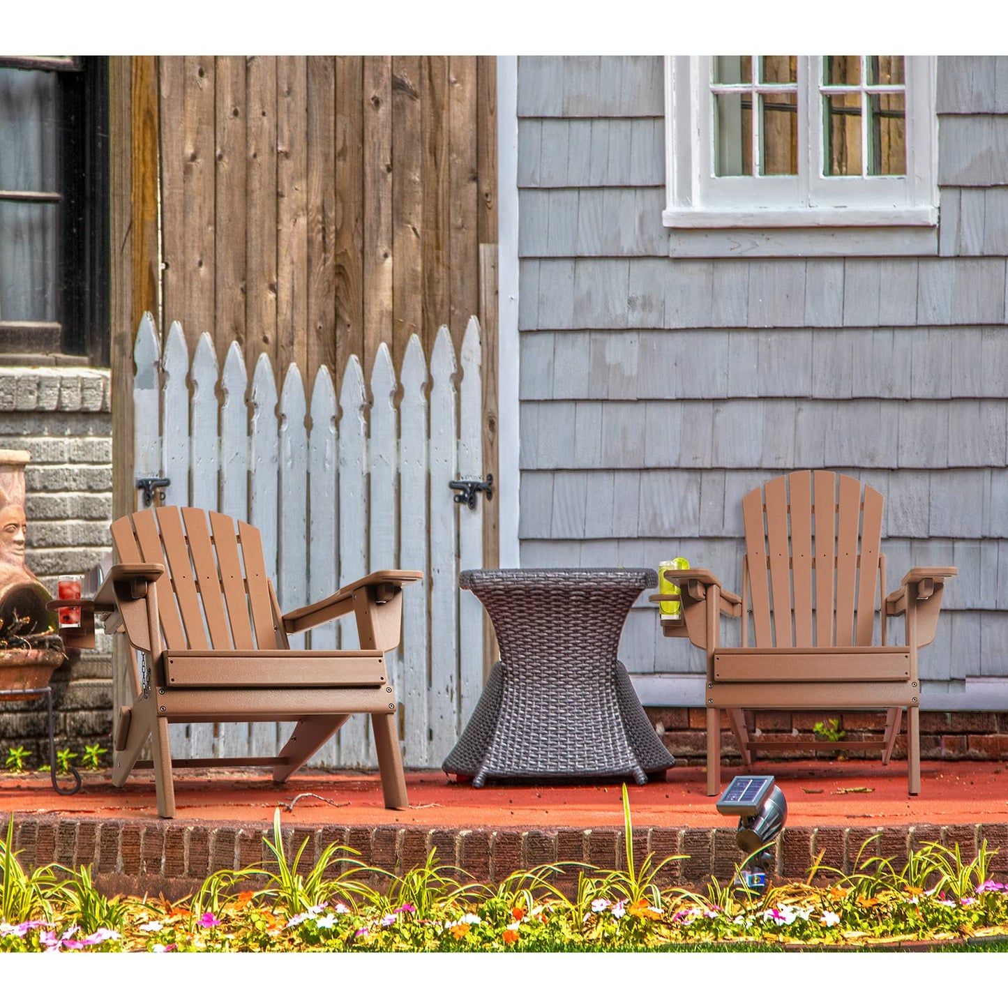 FUNBERRY Folding Adirondack Chair with Adjustable Backrest, HDPE All Weather Fire Pit Chairs with Cup Holder