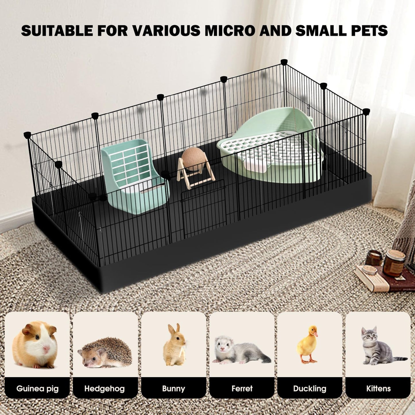 PAWING 12 Panels Small Animal Playpen with Waterproof Mat - Durable Metal Wire Yard Fence for Guinea Pigs, Rabbits, Kittens, Puppies, Hamsters, and Hedgehogs - Indoor & Outdoor Pet Cage