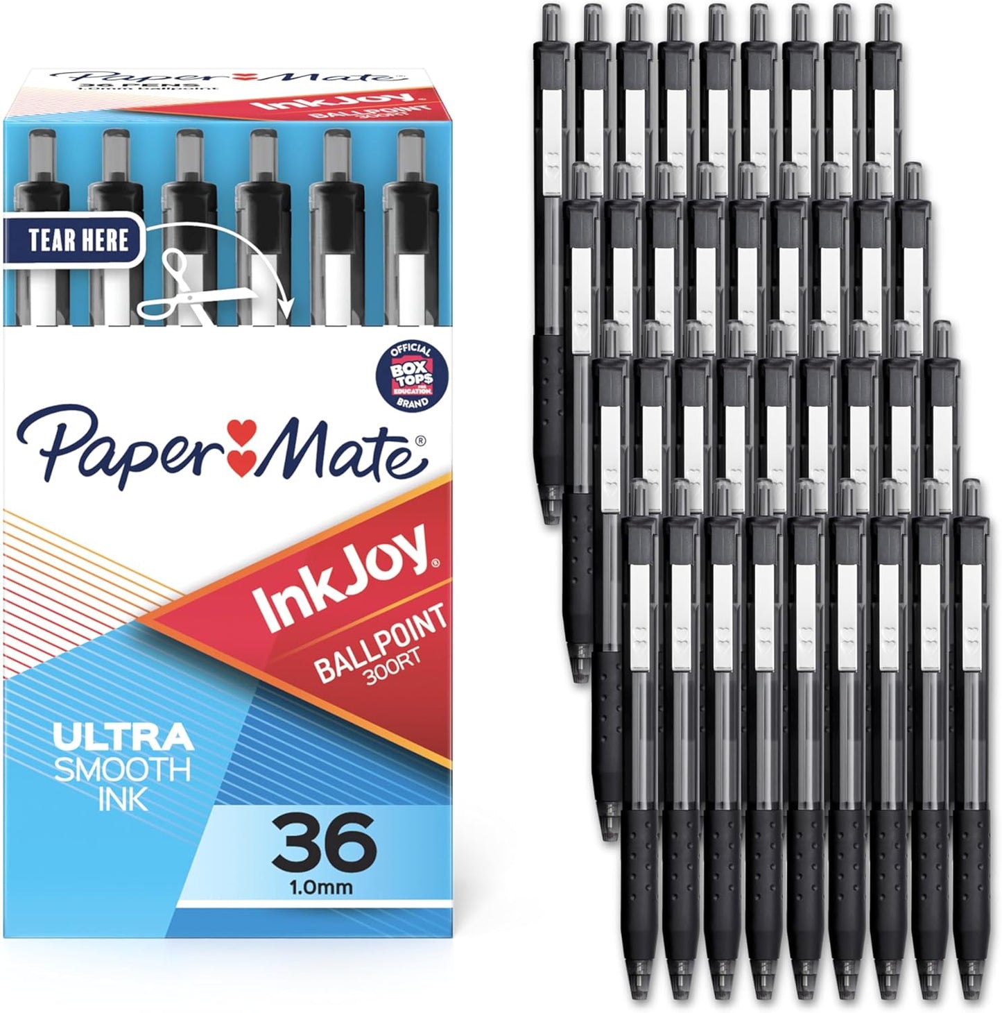 Paper Mate InkJoy 300RT Retractable Ballpoint Pens, Medium Point (1.0mm), Black, Pack of 36, Ideal for Office Supplies, Journaling, and Writing Accessories