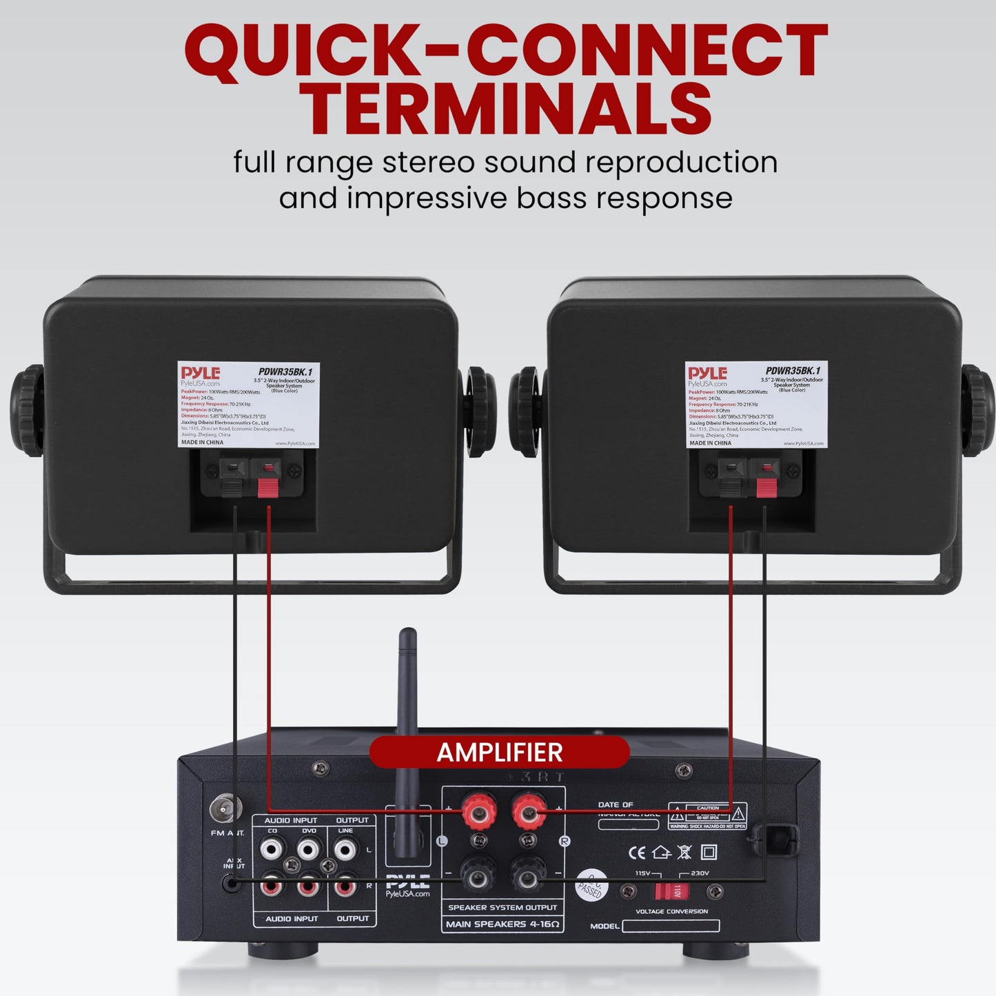 Pyle Indoor Outdoor Speakers Pair - 200 Watt Dual Waterproof 3.5” 2-Way Full Range Speaker System w/ 1/2” High Compliance Polymer Tweeter - in-Home, Boat, Marine, Deck, Patio, Poolside (Black)