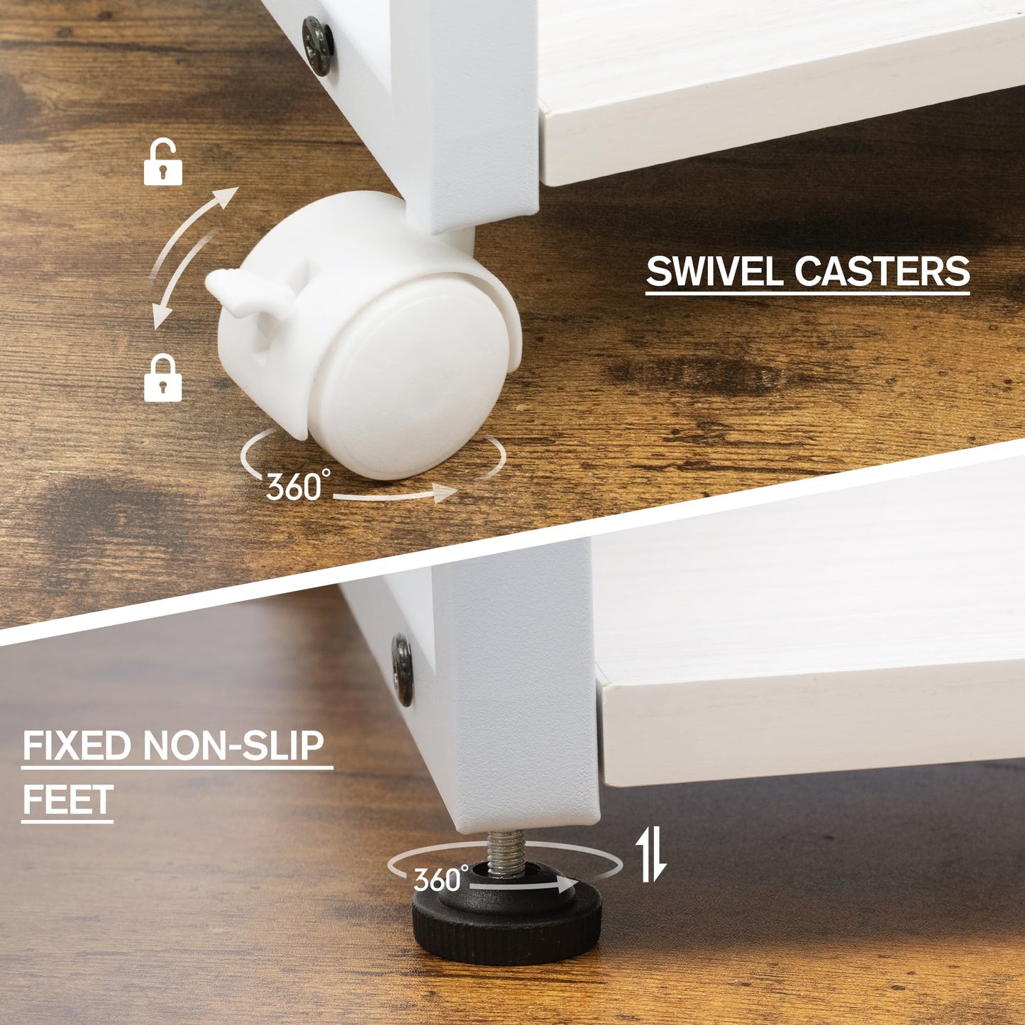 Cakokow Under Desk Printer Stand - 2-Tier Industrial Mobile Printer Table with Storage Shelf, Heavy Duty Wood Rolling Printer Cart with Wheels for Home and Office,Maple White