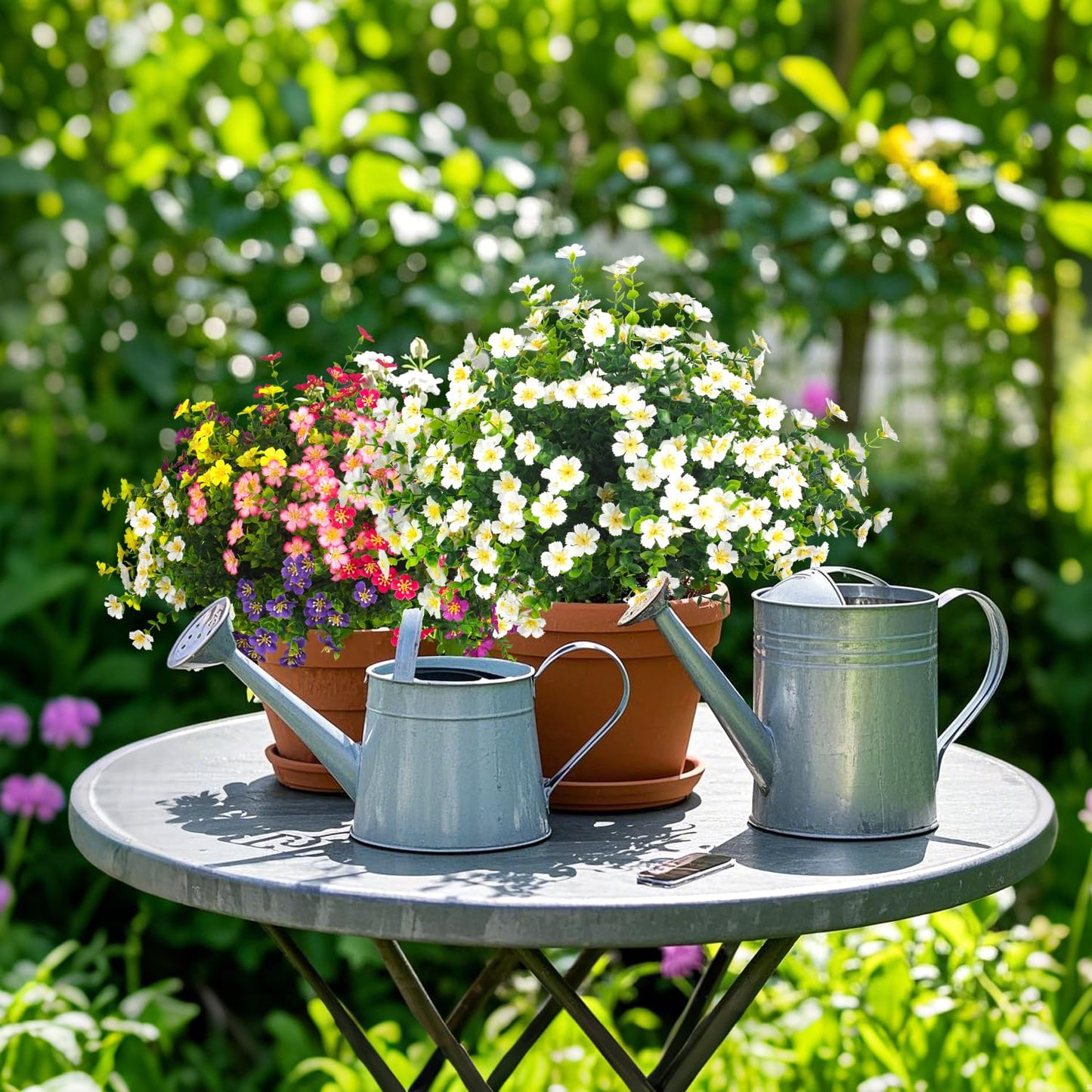 Grunyia Outdoor Artificial Flowers UV Resistant & Fade Proof, 12 Pack Realistic Fake Flowers for Garden, Patio, Lawn Decor - Weatherproof Plastic Plants (White)