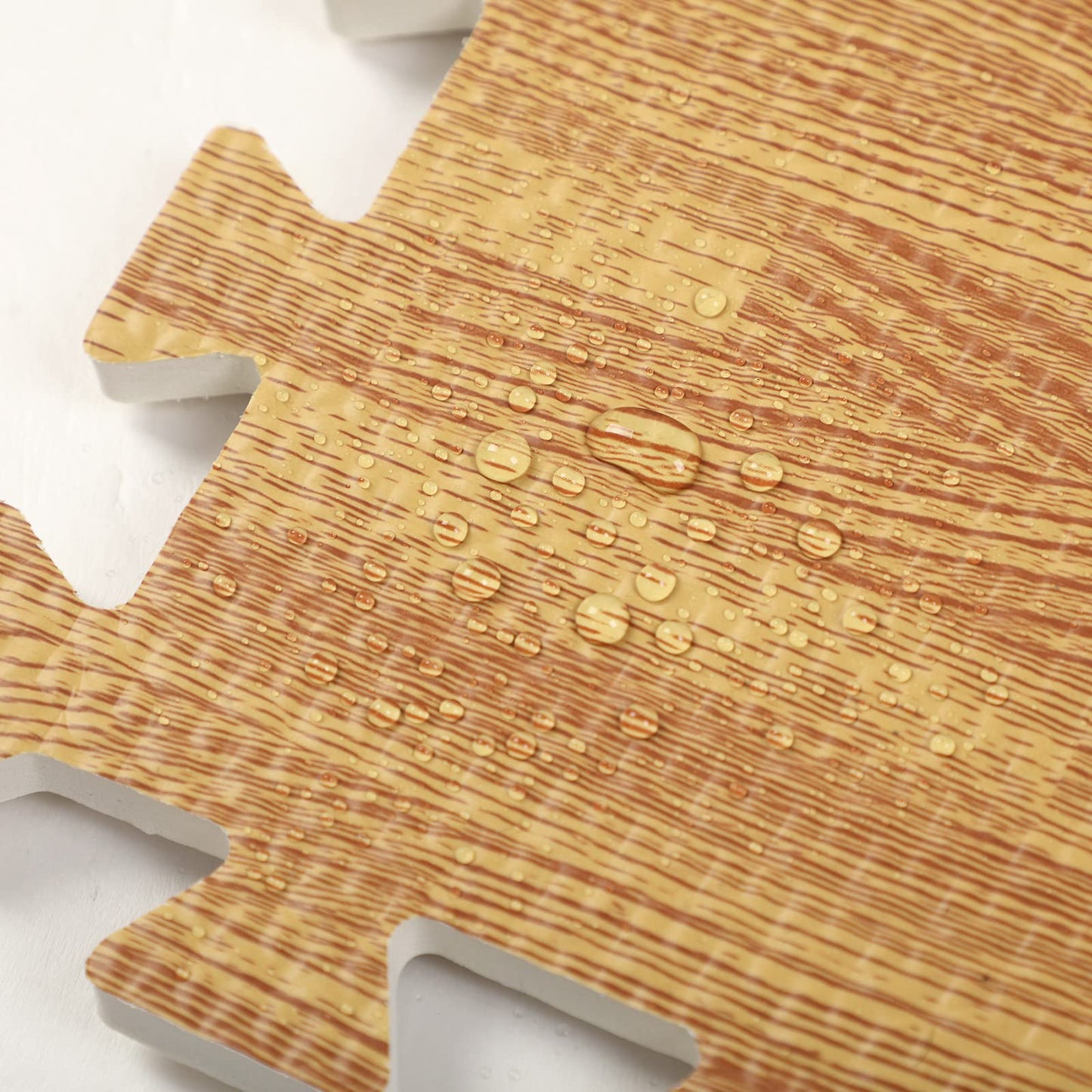 Wood Grain Floor Foam Mats with Border, Wood Printed Interlocking Foam Tiles Anti Fatigue Flooring Mat (Light Brown,12 x 12 Inch)