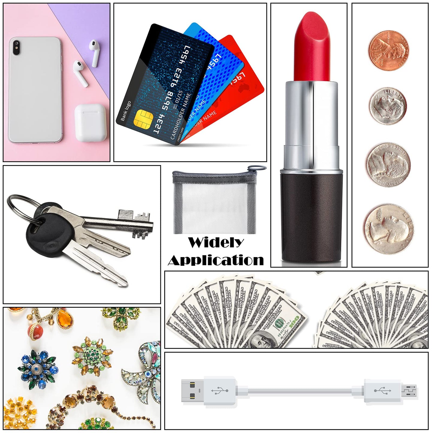 Frienda 10 Pcs Small Mesh Bags with Zipper Mini Zipper Mesh Bags Nylon Cosmetic Coin Purse Pouches Portable Reusable Storage Pouch with Keychain for Women Home Travel(5 x 4 Inch,Grey)