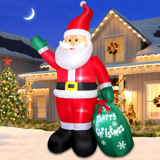 8 FT Christmas Inflatable Santa Claus Outdoor Decors for Yard, Xmas Blow up Santa Decoration with Big Gift Bag, Built-in LED Lights for Garden Patio Lawn Home Indoor Outside Winter Holiday Party