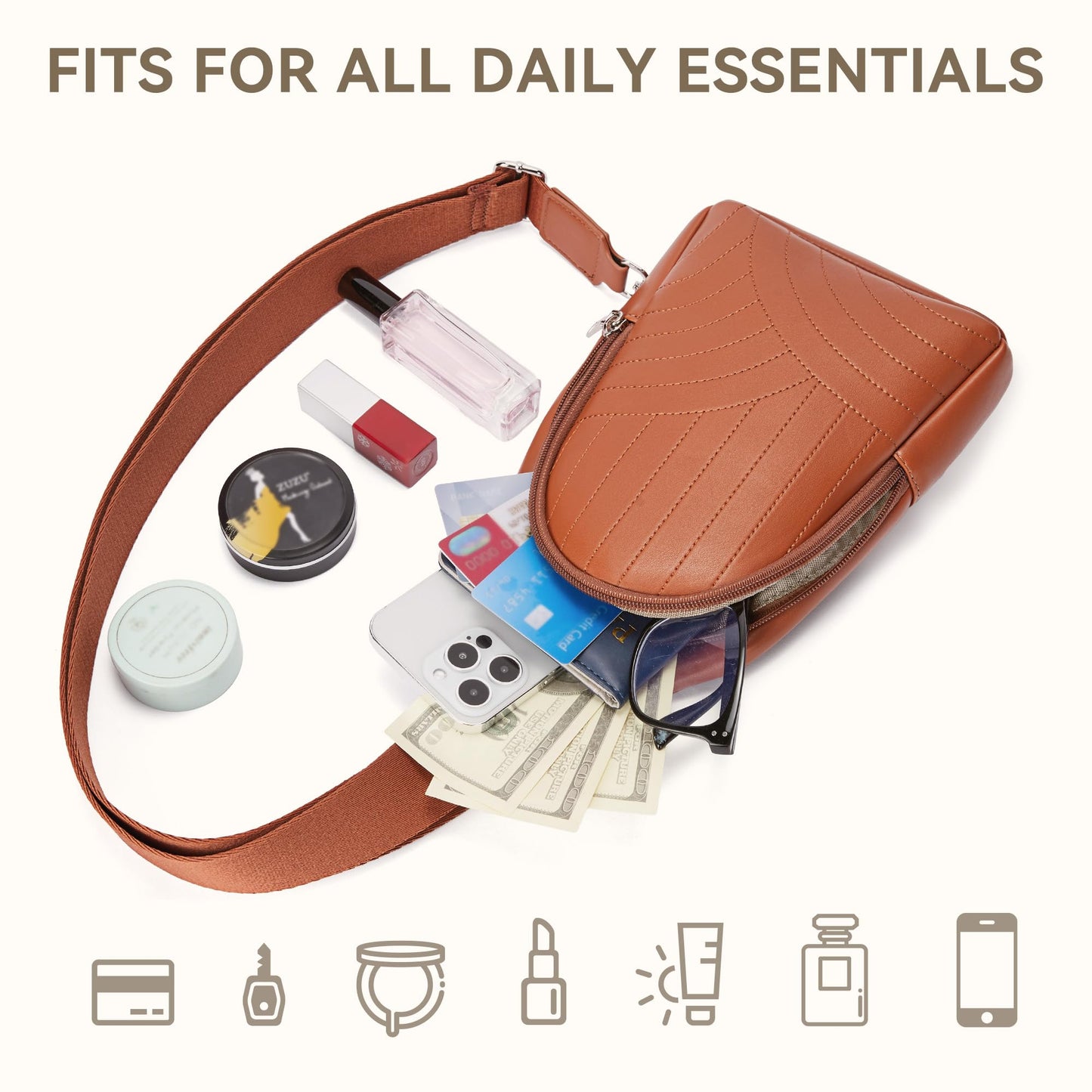 BOSTANTEN Sling Bag for Women Crossbody Bag Cross Body Travel Purse Quilted Vegan Leather Small Fanny Pack