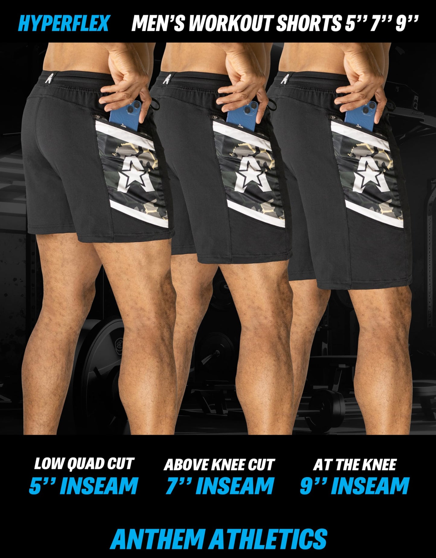 Anthem Athletics Hyperflex Mens Gym Shorts 5" 7" 9" Inseam Workout Athletic Sport Exercise Training Running Shorts for Men - Iron Navy G2 - Large
