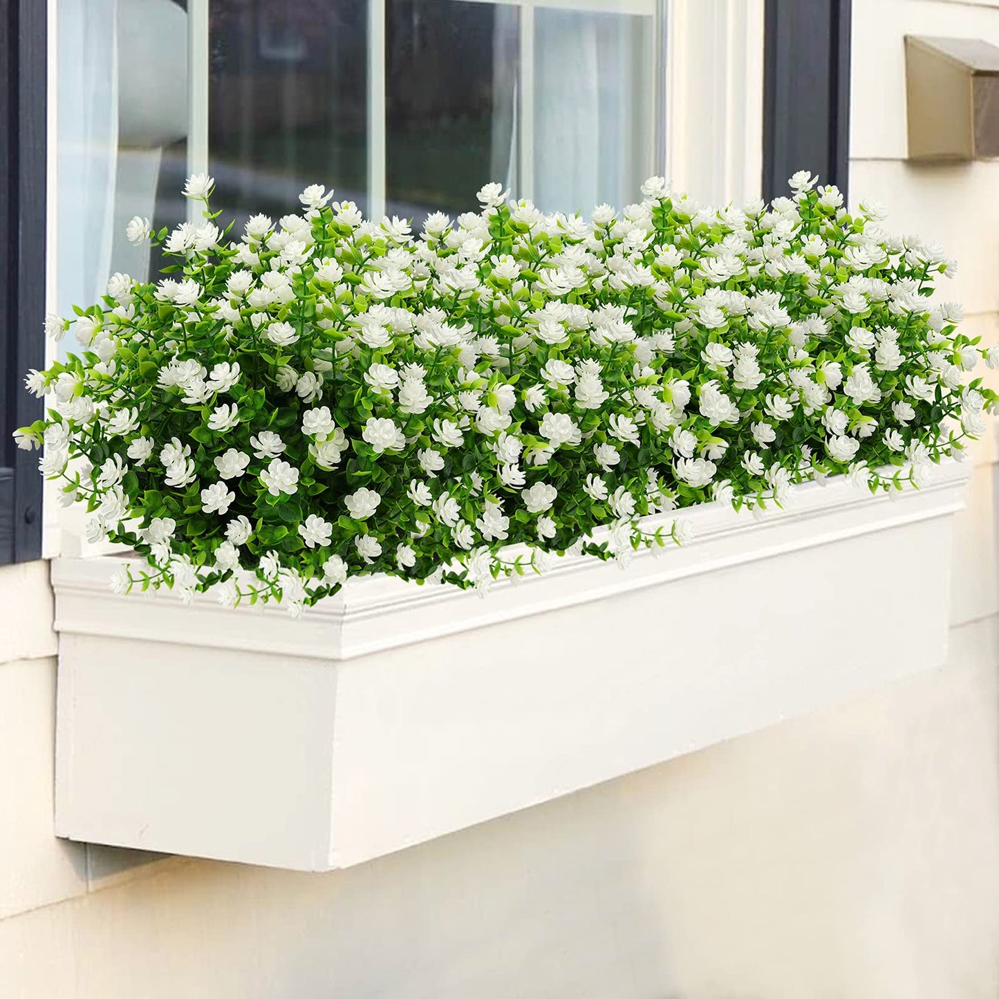 GREENRAIN Artificial Flowers Outdoor Fake Flowers for Decoration UV Resistant No Fade Faux Plastic Plants Garden Porch Window Box Décor (6 Bundles, 4#White)