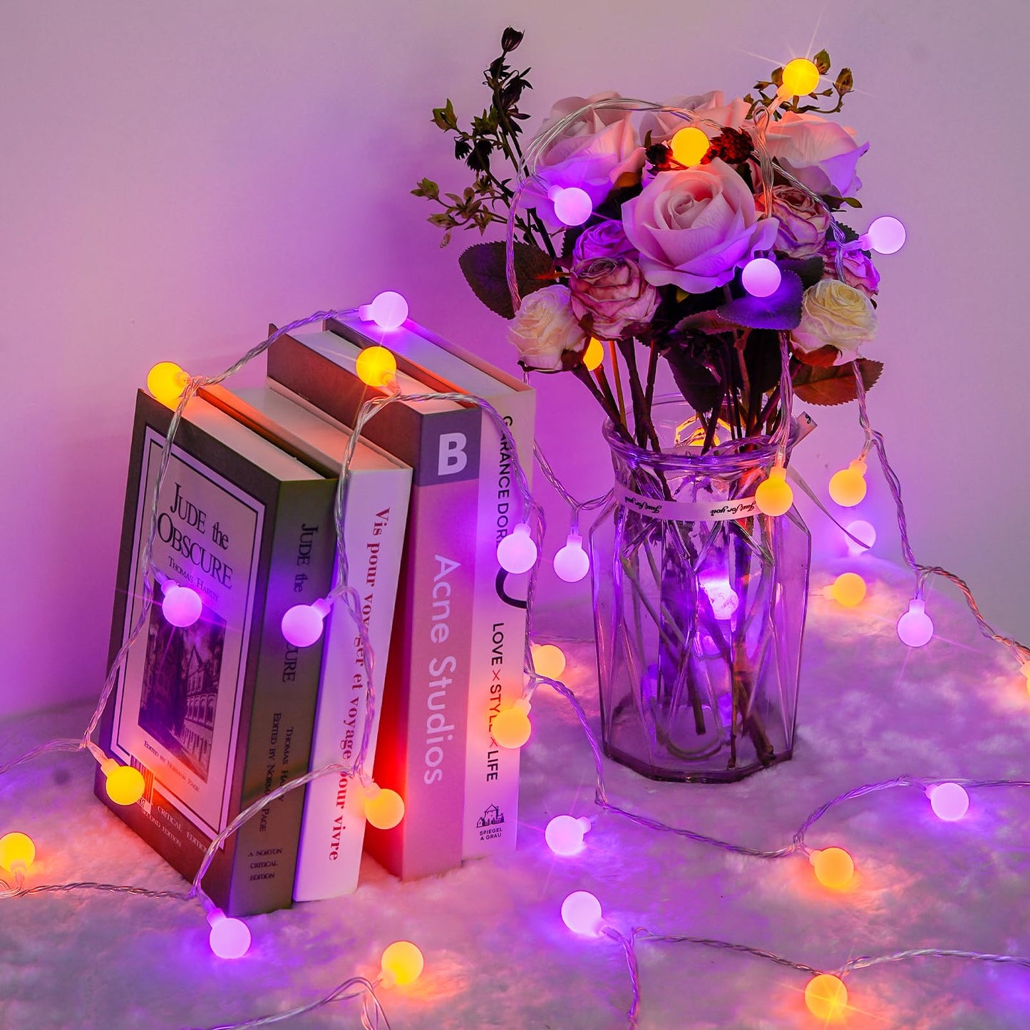 JMEXSUSS 100 LED Orange and Purple String Lights Indoor, Connectable Globe String Lights Plug in with Remote, 33ft 8 Modes Christmas Fairy Lights Outdoor for Bedroom Room Party Carnival Decorations