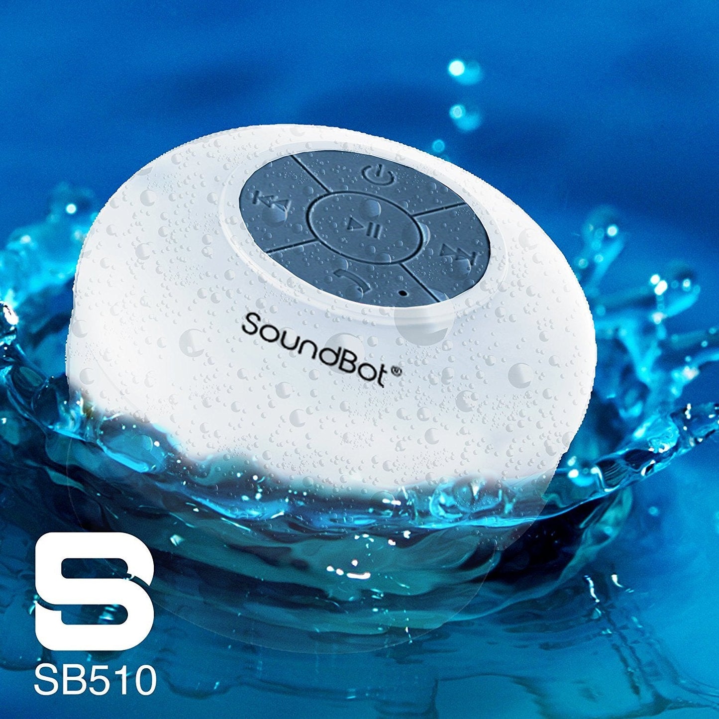 SoundBot® SB510 HD Water Resistant Bluetooth 4.0 Shower Speaker, Handsfree Portable Speakerphone with Built-in Mic, 6hrs of Playtime, Control Buttons and Dedicated Suction Cup for Showers (White)