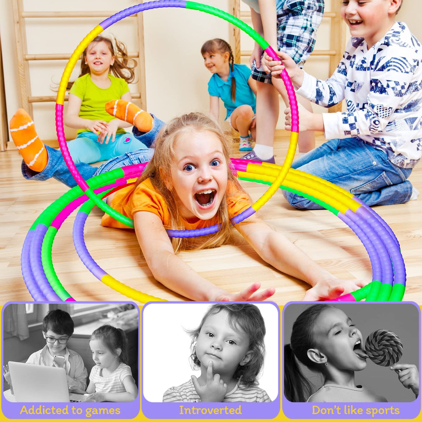 Vinsot 8 Pieces Toy Hoop Detachable Plastic Hoops Exercise Equipment Toy Adjustable Rings for Sports Playing Party Game Dance Pet Training