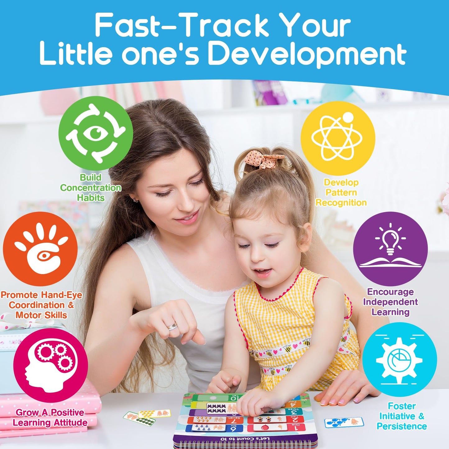 Busy Book for Toddlers 3-5, Montessori Preschool Learning Activities with Classified Storage Box & Double-Sided Writing Board, 15 Themes Autism Sensory Travel Toys, Ready to Use (No Assembly Needed)