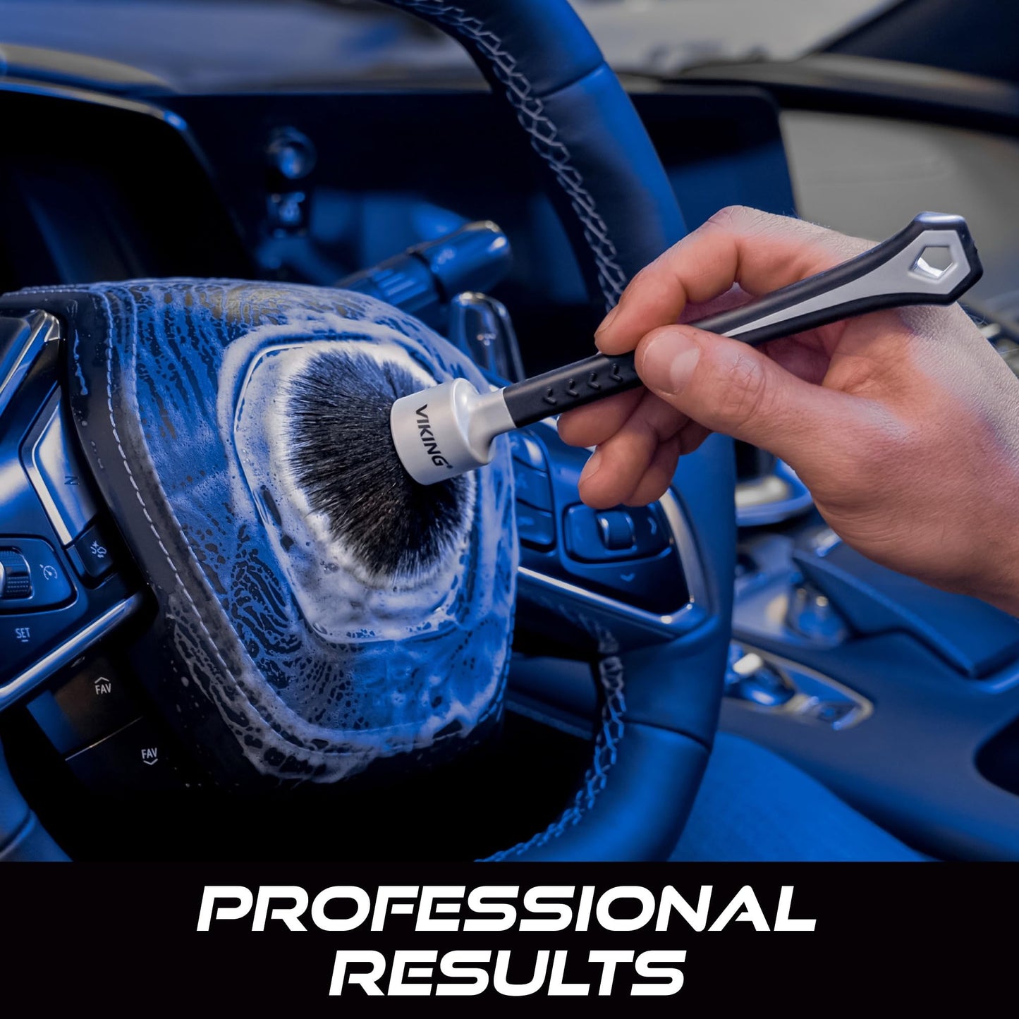 VIKING Car Detailing Brush Set for Car Cleaning Kit, Super-Soft Bristles for Interior Detail, Black/Grey, Includes Medium 1 Inch Diameter and Large 1.5 Inch Diameter Brush Heads, 2 Pack