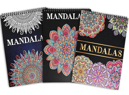 Bondream 3 Pack Mandalas Coloring Books for Adults,Unique Mandala Pattern for Relaxation, Adults Coloring Book Spiral Bound,Relaxing Coloring Books for Women