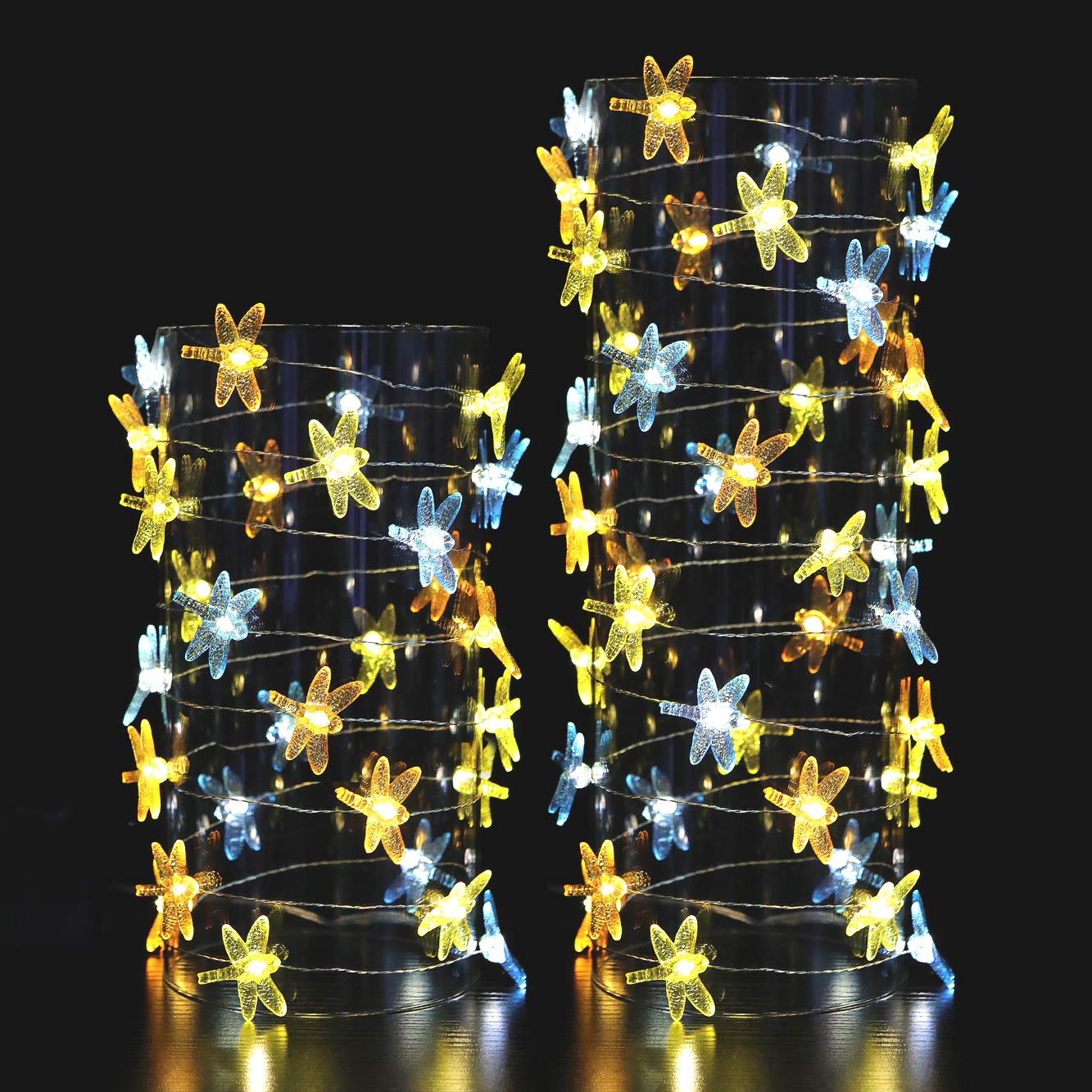 WSgift Dragonfly Decorative String Lights, 18.7 Ft 40 LED USB Plug-in Copper Wire Dragonfly Fairy Lights for Various Decoration Projects (Warm White, Remote Control with Timer)