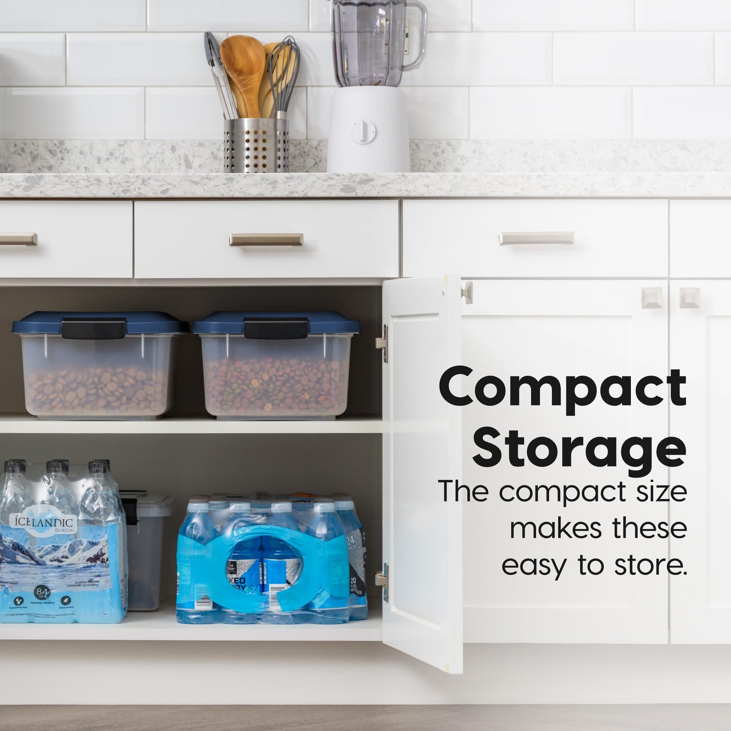 IRIS USA WeatherPro Airtight Pet Food Storage Container, Up to 14 lbs, Dog Cat Bird and Other Pet Food Storage Bin Keep Pests Out Translucent Body BPA Free Stackable, 2 Pack, Navy