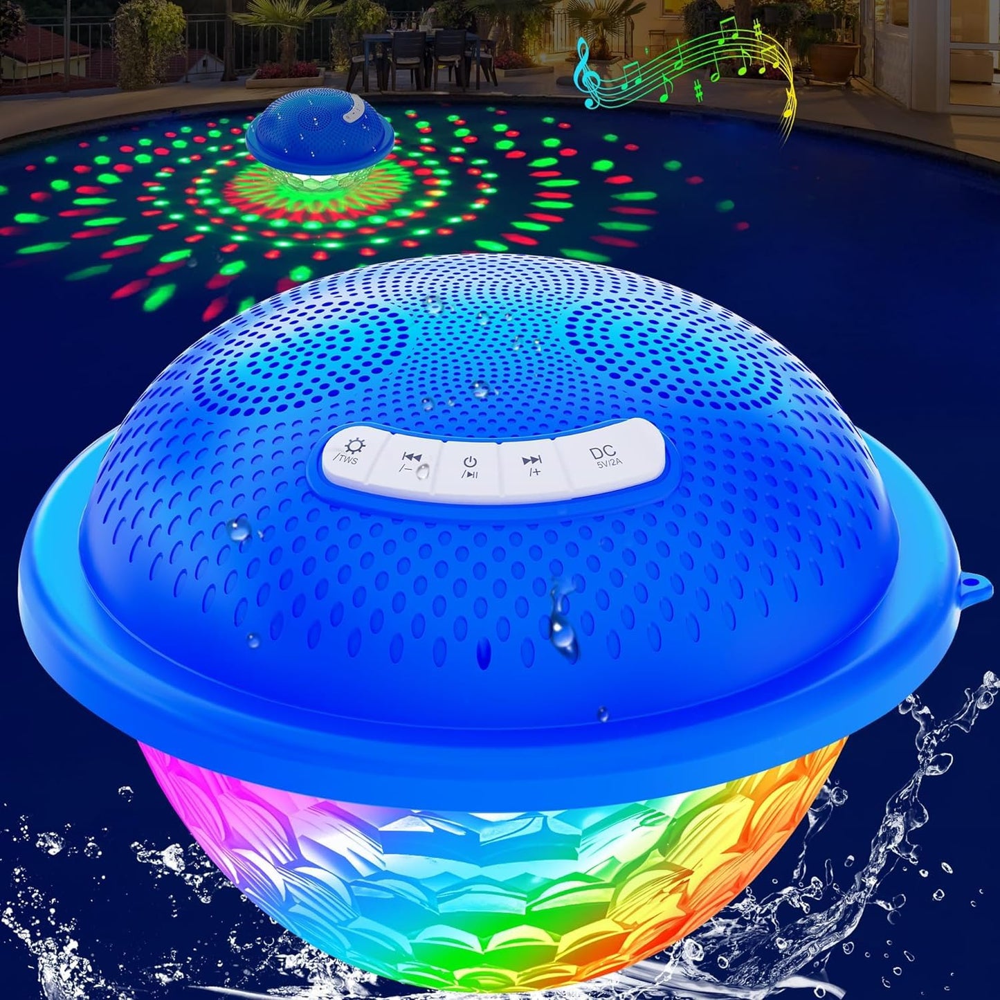 KingSom Bluetooth Pool Speaker,Floating Pools Speaker with Colorful Lights,Hot Tub Speakers IP68 Waterproof Poo l Speakers,16W Loud Stereo Sound Bluetooth Speake r,TWS Pairing Floating Speake r-Blue