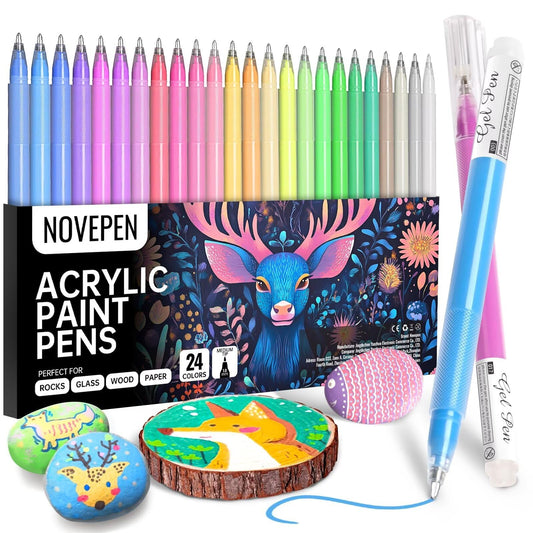 Acrylic Gel Pens, 24 Colors Adult Coloring Paint Pen, 1.0 Fine Tip Muticolor Marker Art Set for Black Paper, Acrylic Gel Ink Pen Assorted Colored for Doodle, Drawing, DIY Projects, Crafts Art Supplies