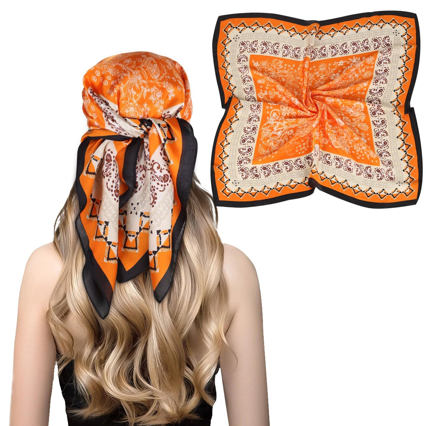 Relang Fashion silk Satin Head Scarf for Women Hair Bandana Hair Scarf Wrap Neck Scarf for Women 27.5×27.5 inches