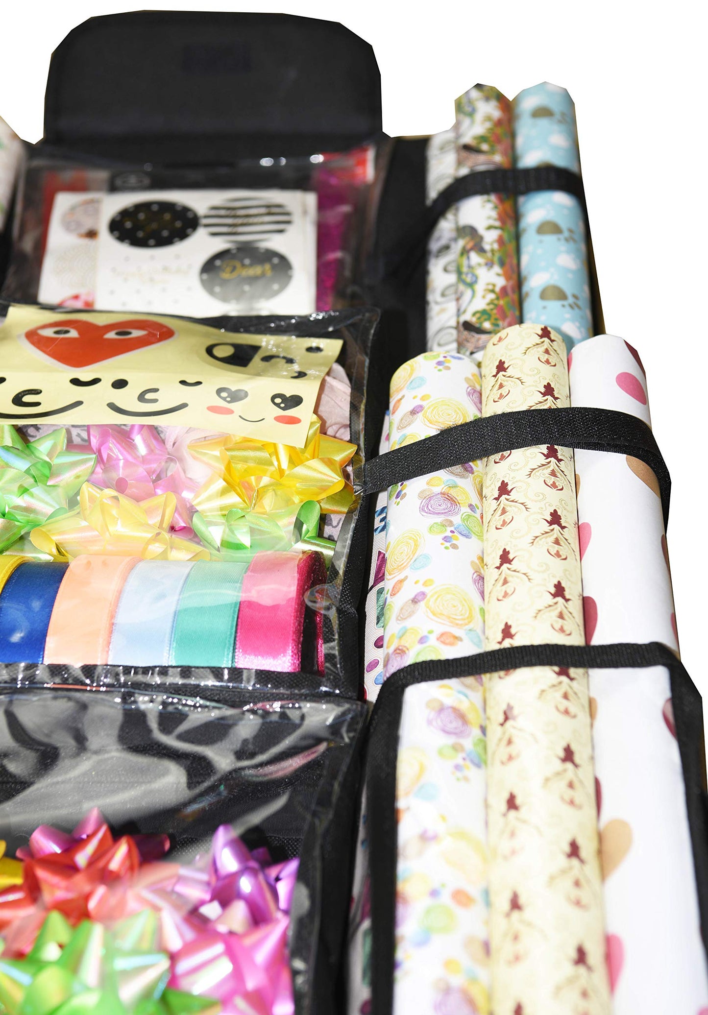 Freegrace Double Sided Hanging Gift Wrap Organizer | Large 16" x 41" Wrapping Paper Rolls Storage Bag | Tearproof & Space Saving Closet Gift Bag Organization Solution (Black)