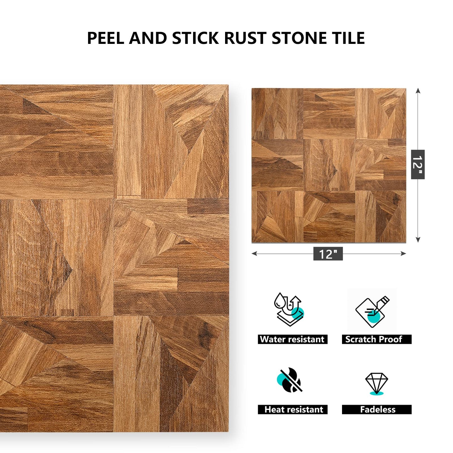 Midcard 10-Sheet Peel and Stick PVC Backsplash Tile, Natural Oak Triangle Puzzle