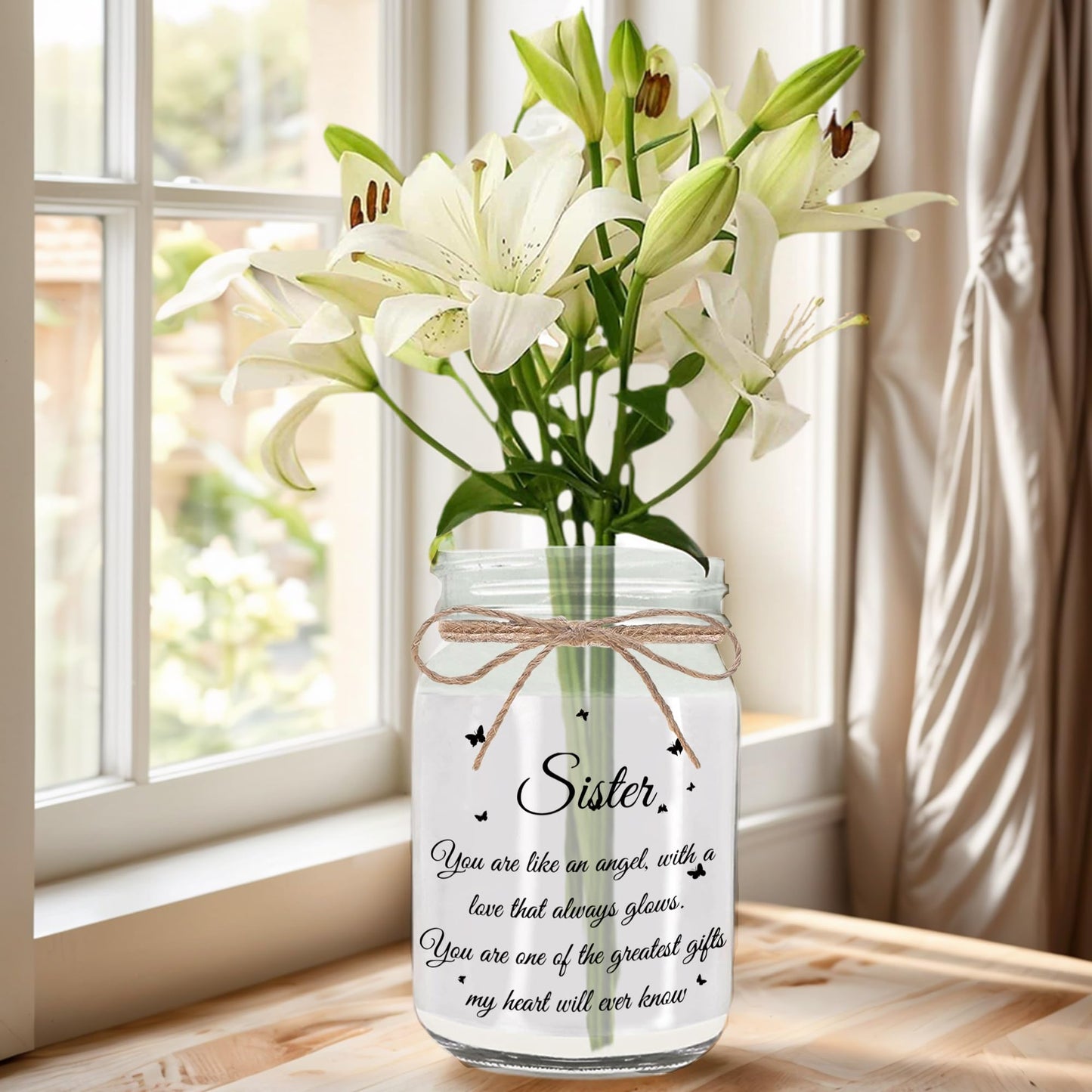 Hua Feishang Sister Gifts - Mason Jar with Warm Lights, Soul Sister Gift for Women, Sister Birthday Gifts, Decorations Present for Thanksgiving Christmas Anniversary