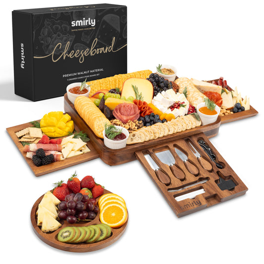 SMIRLY Charcuterie Boards Set - Large Bamboo Cheese Board Set - House Warming Gifts New Home, Wedding Gift for Couple, Bridal Shower Gift, Birthday Gifts for Women