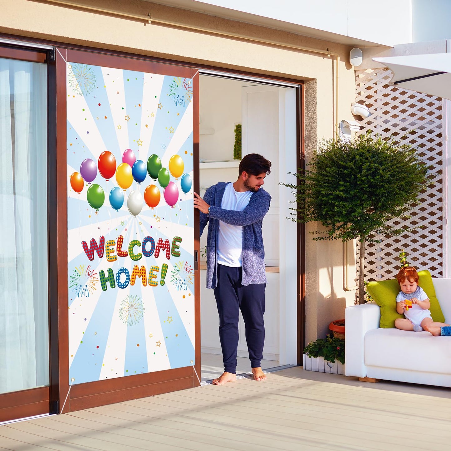 Labakita Welcome Home Door Banner, Welcome Home Door Cover, Housewarming Patriotic Military Decorations, Family Party Supplies, Welcoming Sign Photo Props