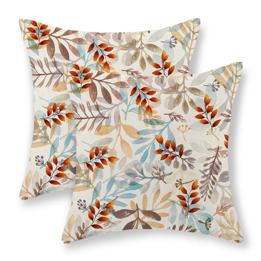 JEFERSO Fall Pillow Covers 18x18 Inch Set of 2 Watercolor Leaves Throw Pillow Covers Autumn Thanksgiving Decoration Outdoor Pillowcase for Fall Home Decor Linen Farmhouse Cushion Case for Couch Home