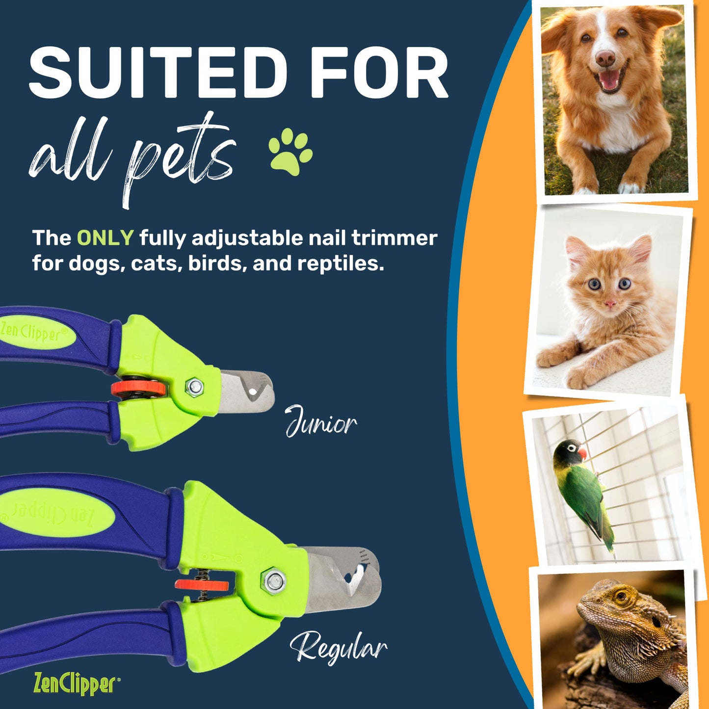 Zen Clipper Precise Safer Pet Nail Trimmer - Fully Adjustable Pet Claw Clipper for Dogs and Cats - Trims only The Amount of Nail You Chose Quick, Clean and Quiet Cut - Patented (Junior)