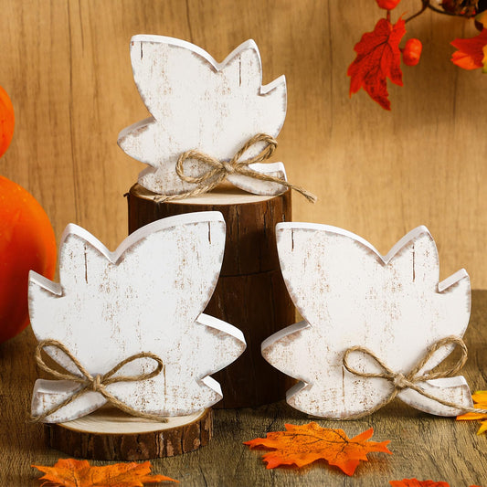 Yousoontic 3 Pcs Wooden Fall Leaves Decorations for Home Rustic Farmhouse Fall Table Centerpieces Vintage Maple Leaves Wooden Sign for Autumn Harvest Home Office Party Farmhouse Decor