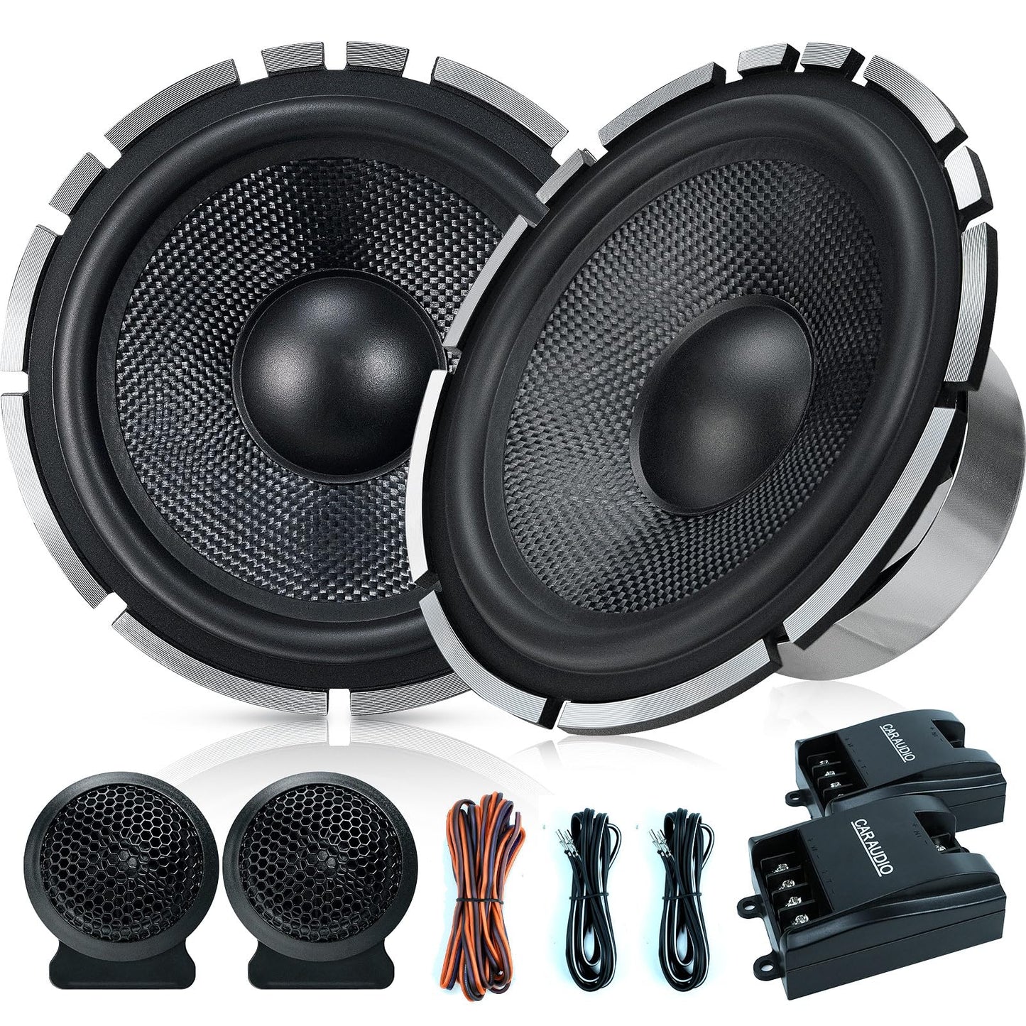 Seventour 6.5" 2-Way Component Car Audio Speaker,Full Range+Tweeter car Door Speakers,200W Max,4-Ohm,45-20kHz Frequency Response,Easy Installation with Splitter and Mounting Wire kit (Pair)