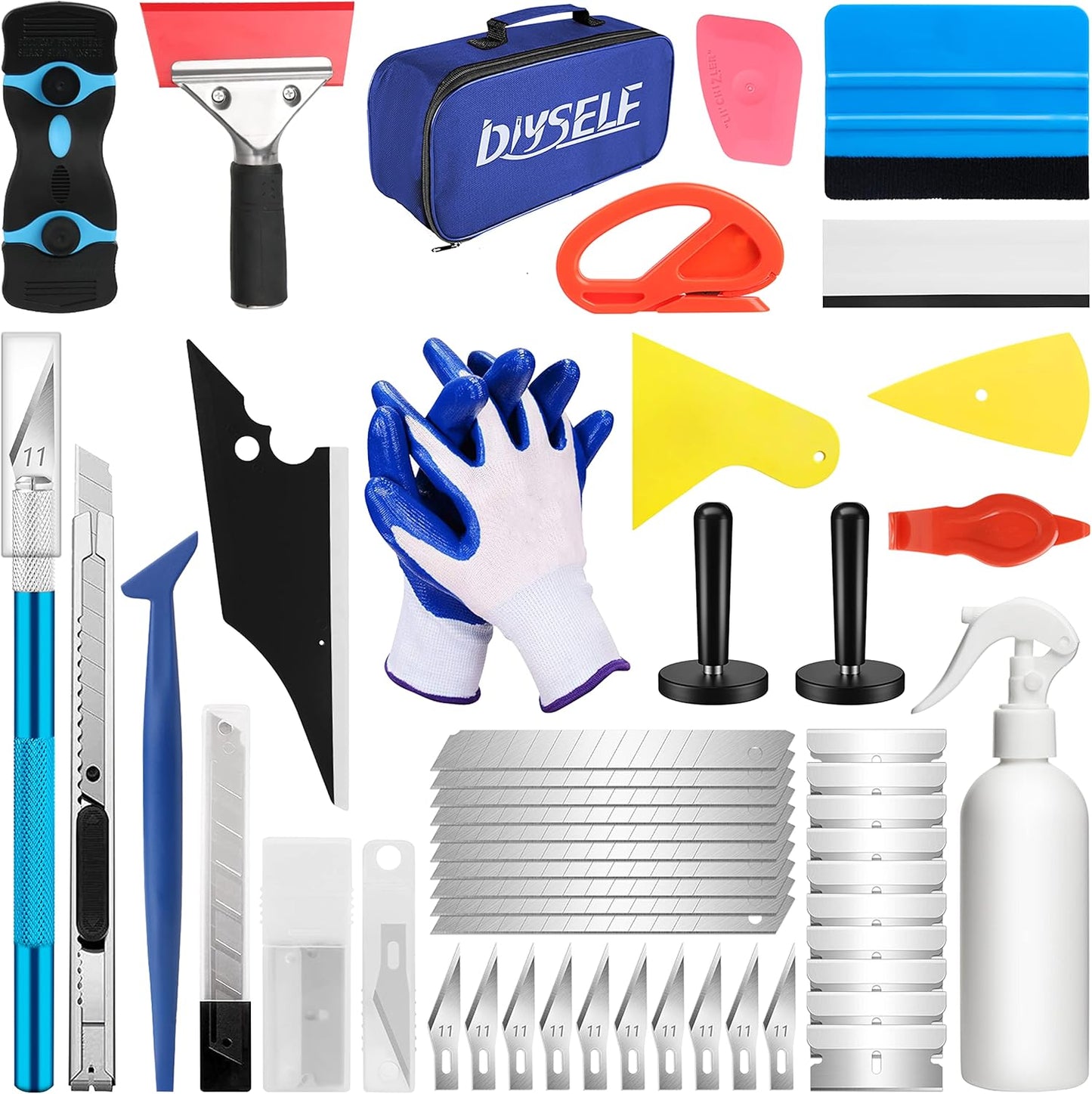 DIYSELF Window Tint Kit for Cars, 45 Pcs Vehicle Glass Protective Film Wrapping Set, Squeegee for Vinyl, Vinyl Wrap Tools, Window Tint Tools, Car Film Kit